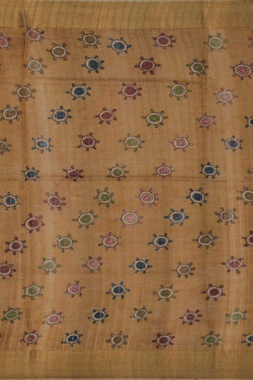 Image of Tussar Kalamkari Hand-Painted Green Saree